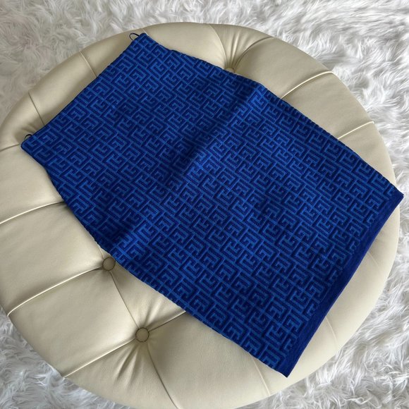 BALMAIN Monogram Jacquard Wool Blend Skirt In Blue - Size 36 - Picture 1 of 7